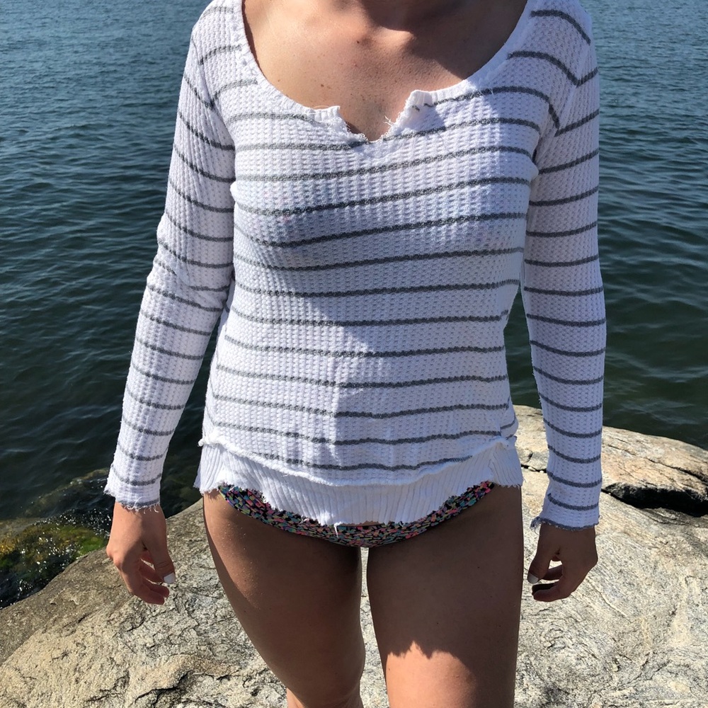 striped waffle knit sweater